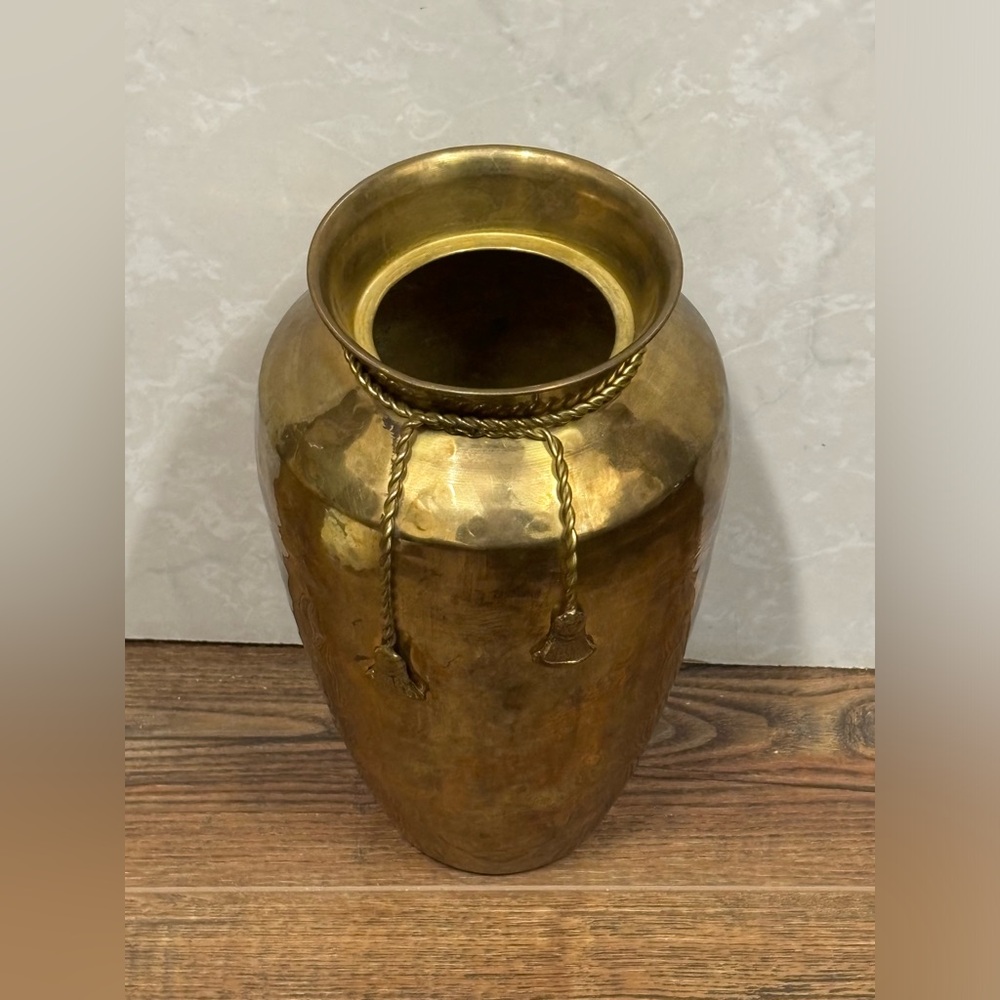 Vintage Brass Vase With Twisted Rope Neck
